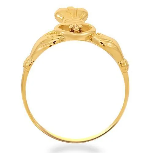 14K Yellow Solid Gold Diamond Irish Claddagh Ring 0.04 Cwt.
