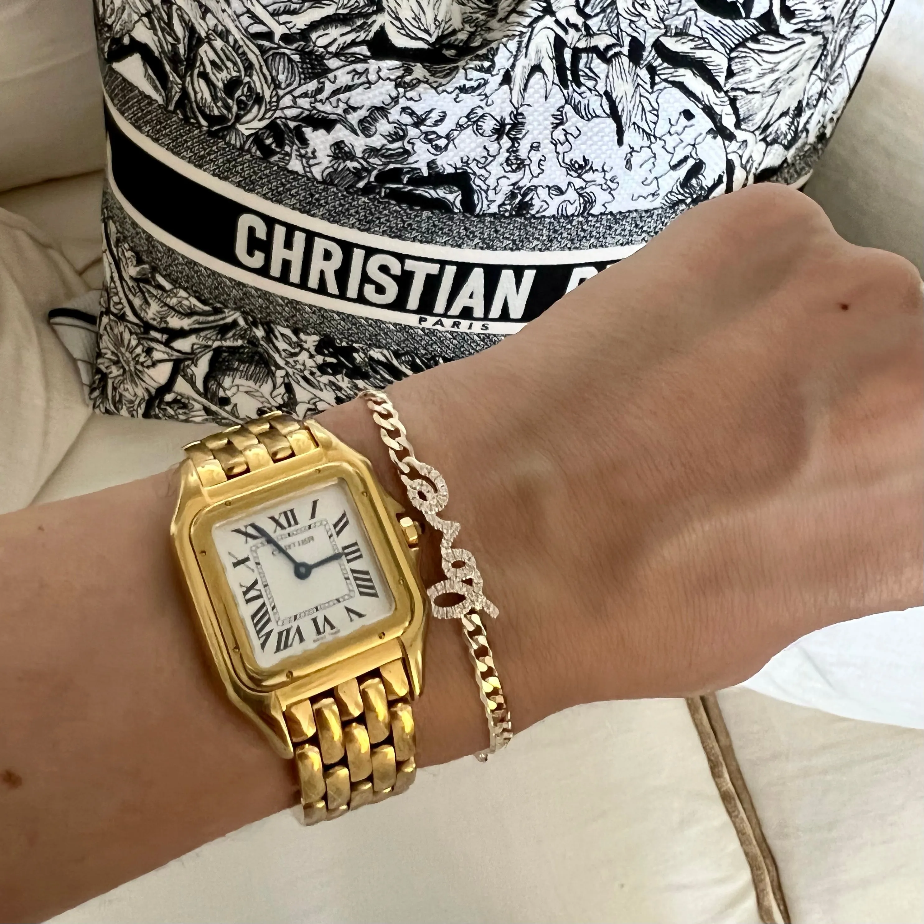14KT Gold Diamond Love on Cuban Chain Bracelet