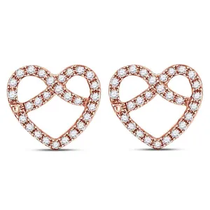 14kt Rose Gold Womens Round Diamond Pretzel Heart Stud Earrings 1/6 Cttw