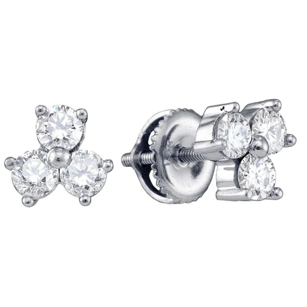 14kt White Gold Womens Round Diamond Stud Earrings 3/4 Cttw