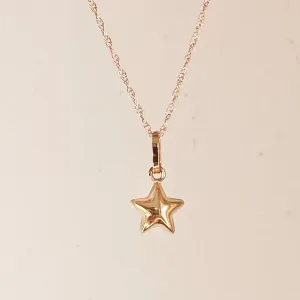 14KT Yellow Gold Puffed Star Pendant Chain Necklace