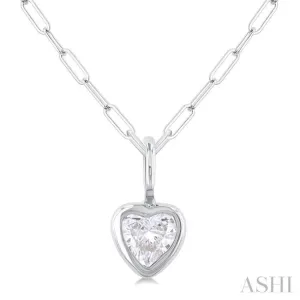 1/5 ctw Heart Shape Bezel Set Diamond Fashion Pendant With Paperclip Chain in 14K White Gold