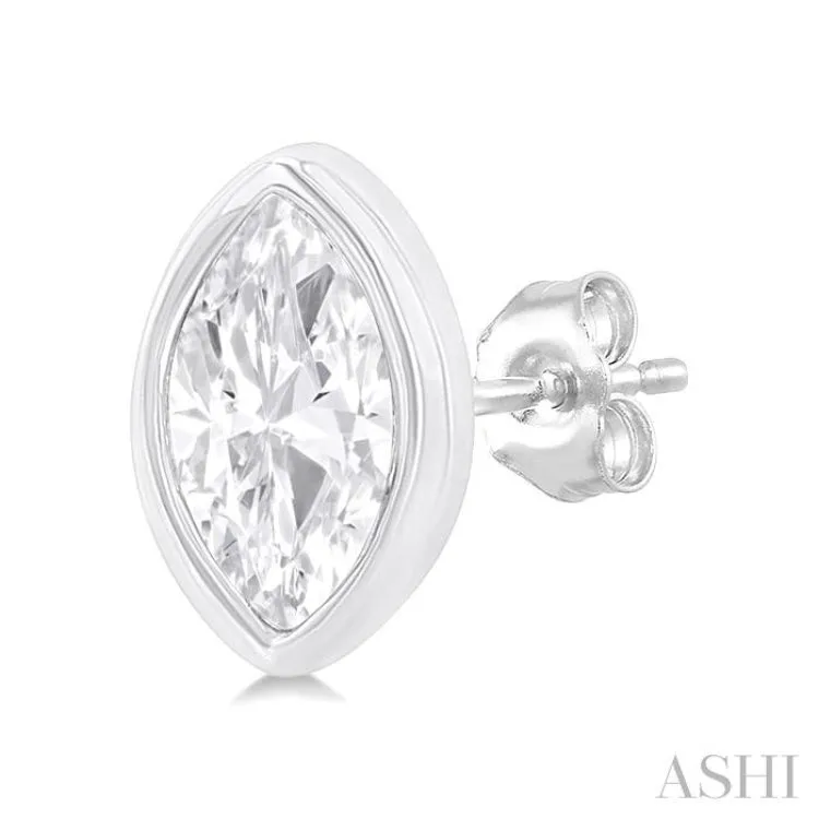 1/5 ctw Petite Bezel Set Marquise Cut Diamond Fashion Stud Earring in 10K White Gold