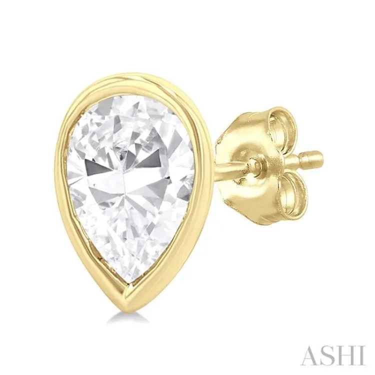 1/5 ctw Petite Bezel Set Pear Cut Diamond Fashion Stud Earring in 10K Yellow Gold