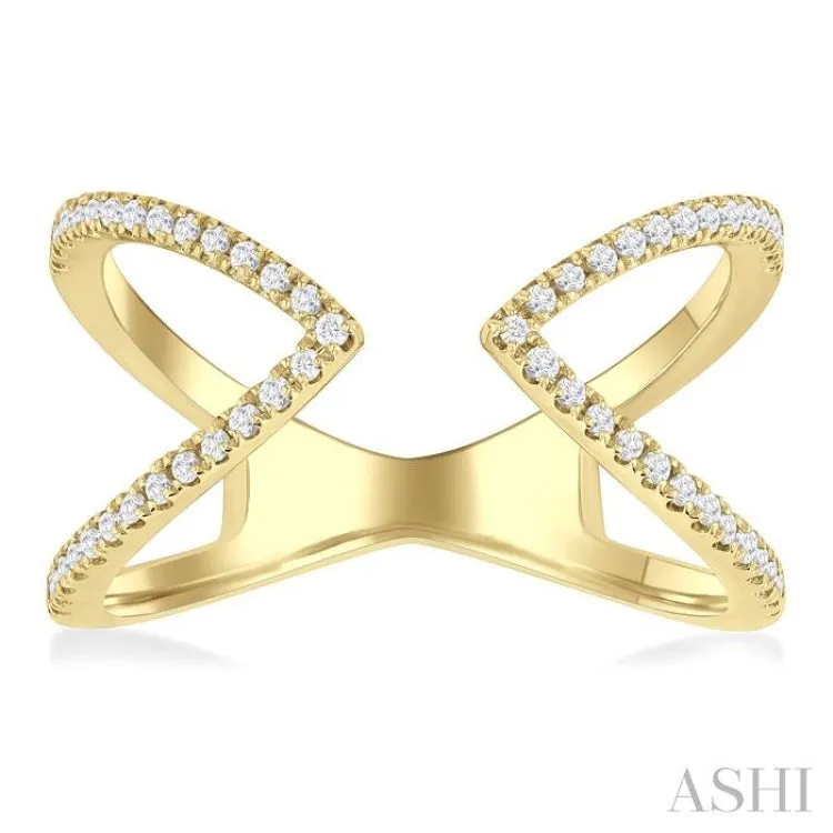 1/5 ctw Wide Split Triangular Tip Round Cut Diamond Lightweight Open Fashion Ring in 10K Yellow Gold