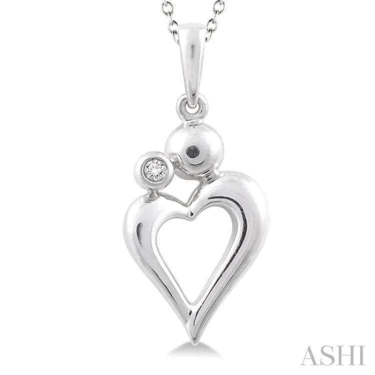 1/50 ctw Round Cut Diamond Heart Pendant in Sterling Silver with Chain