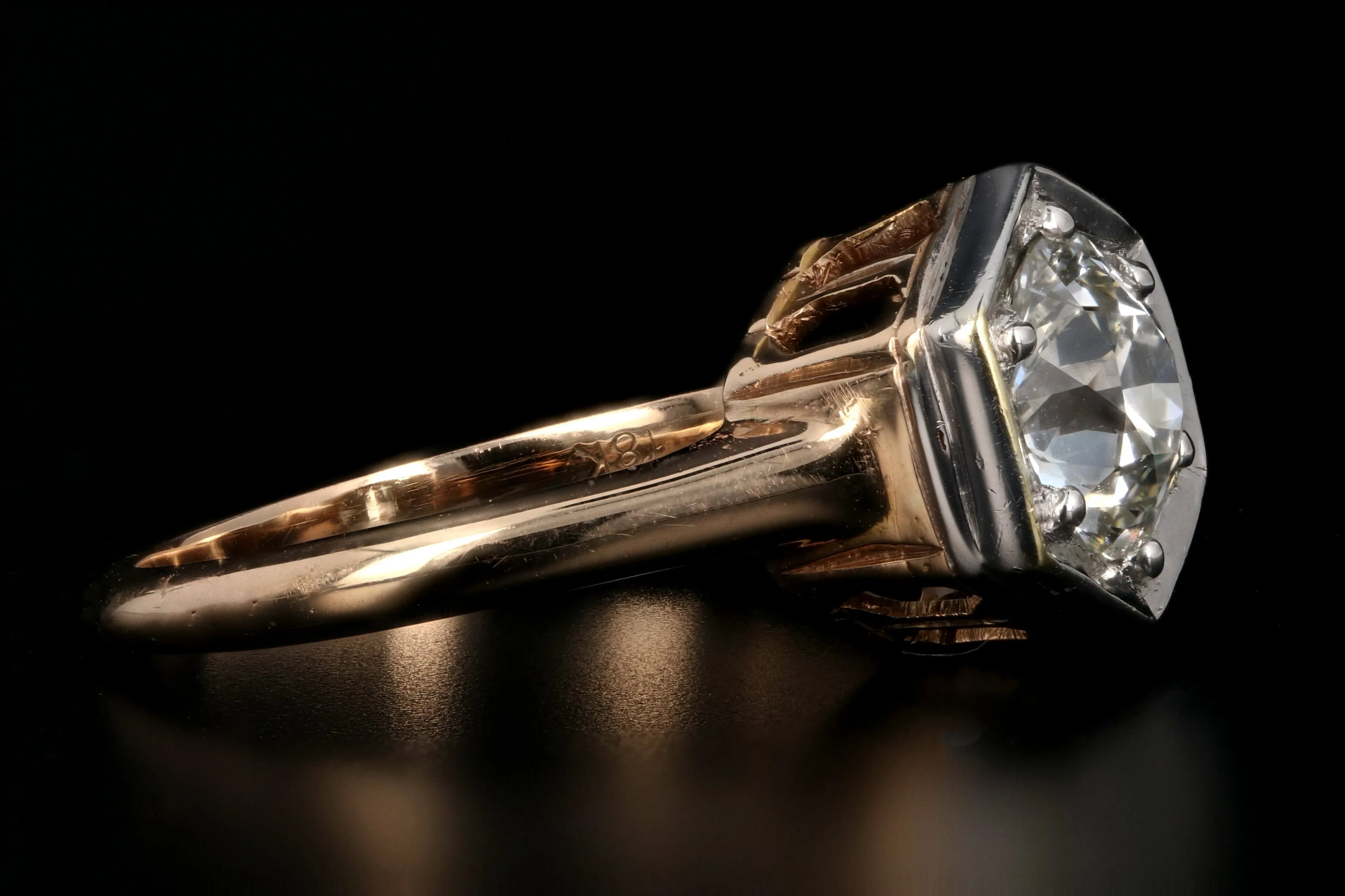 1.54 Carat Old European Diamond Rose Gold Engagement Art Deco Ring