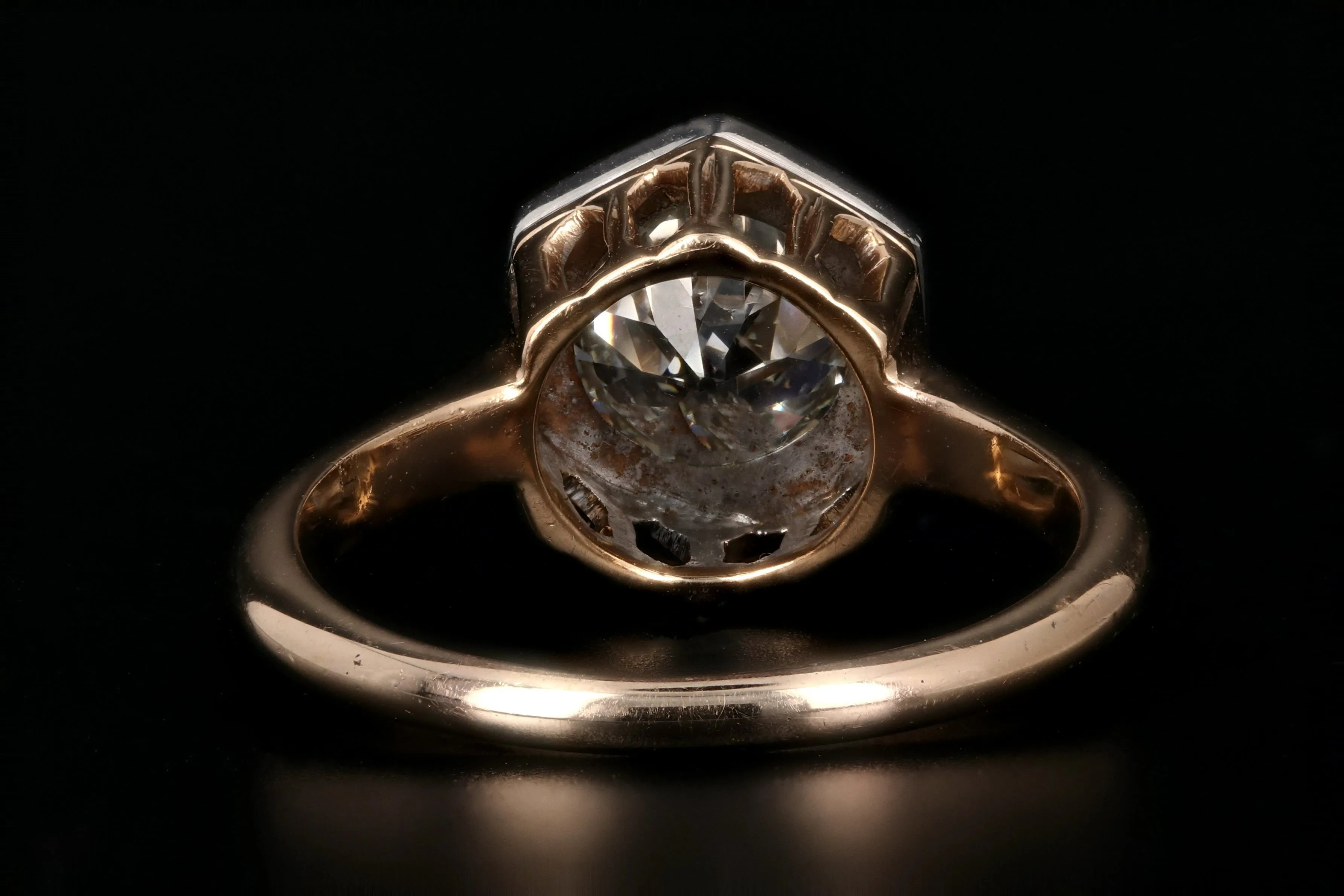 1.54 Carat Old European Diamond Rose Gold Engagement Art Deco Ring
