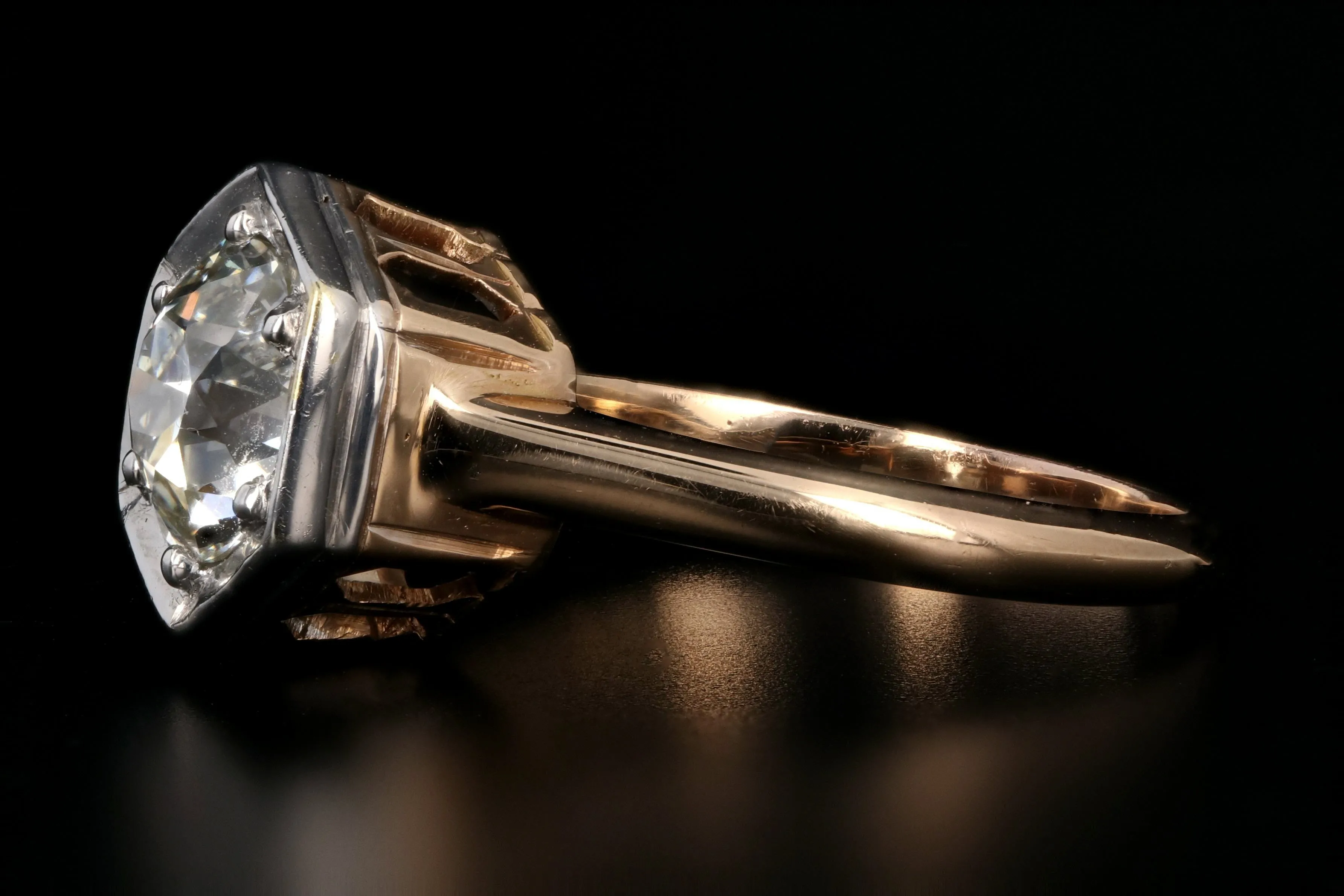 1.54 Carat Old European Diamond Rose Gold Engagement Art Deco Ring