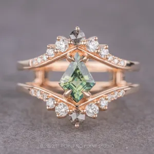 1.56 Carat Green Kite Sapphire and Diamond Engagement Ring, Empress Setting, 14K Rose Gold