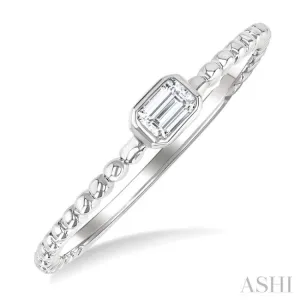 1/6 ctw Ball Bead East-West Bezel Set Emerald Cut Diamond Stackable Petite Fashion Ring in 14K White Gold