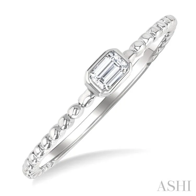 1/6 ctw Ball Bead East-West Bezel Set Emerald Cut Diamond Stackable Petite Fashion Ring in 14K White Gold