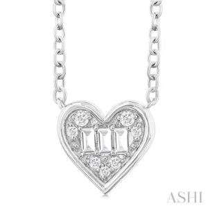 1/6 ctw Petite Bezel Set Heart Shape Fusion Baguette and Round Cut Diamond Fashion Pendant With Chain in 10K White Gold