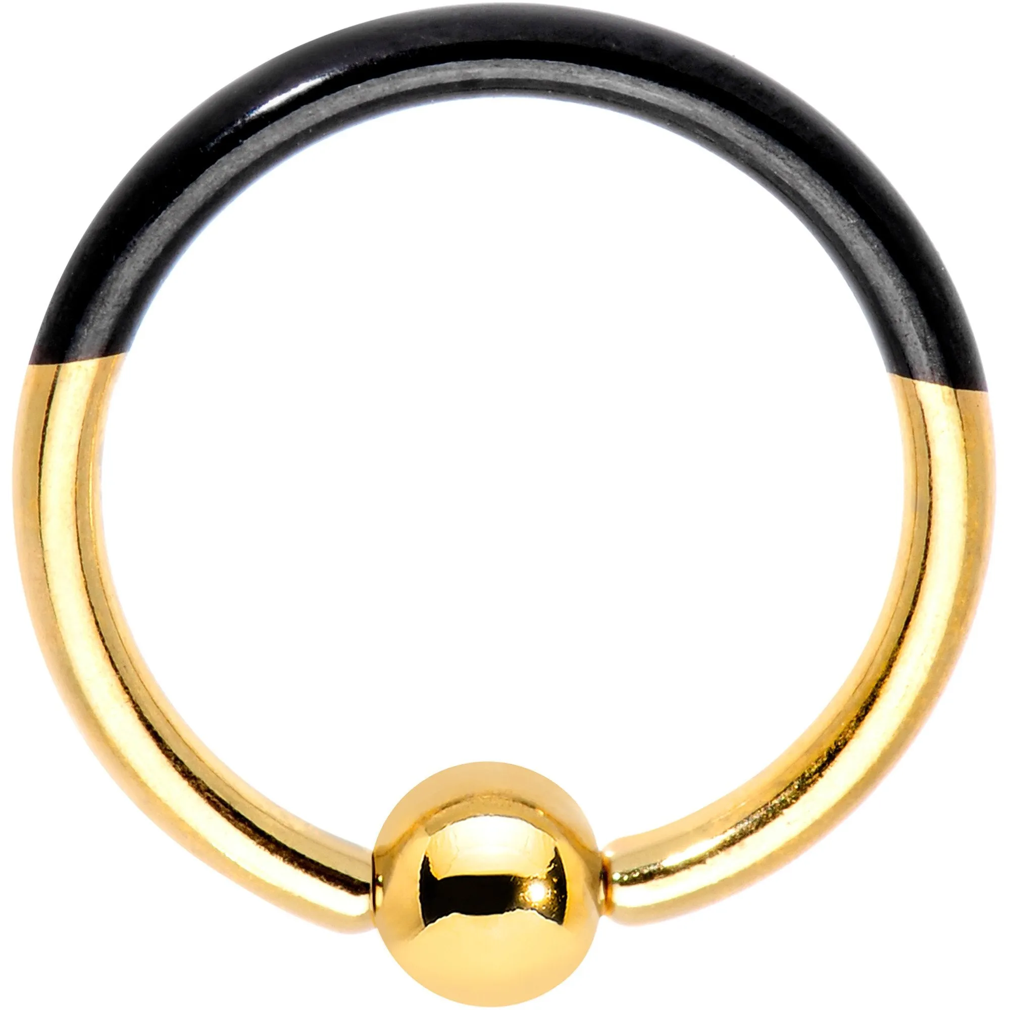 16 Gauge 3/8 Black and Gold Tone Two Tone BCR Captive Ring