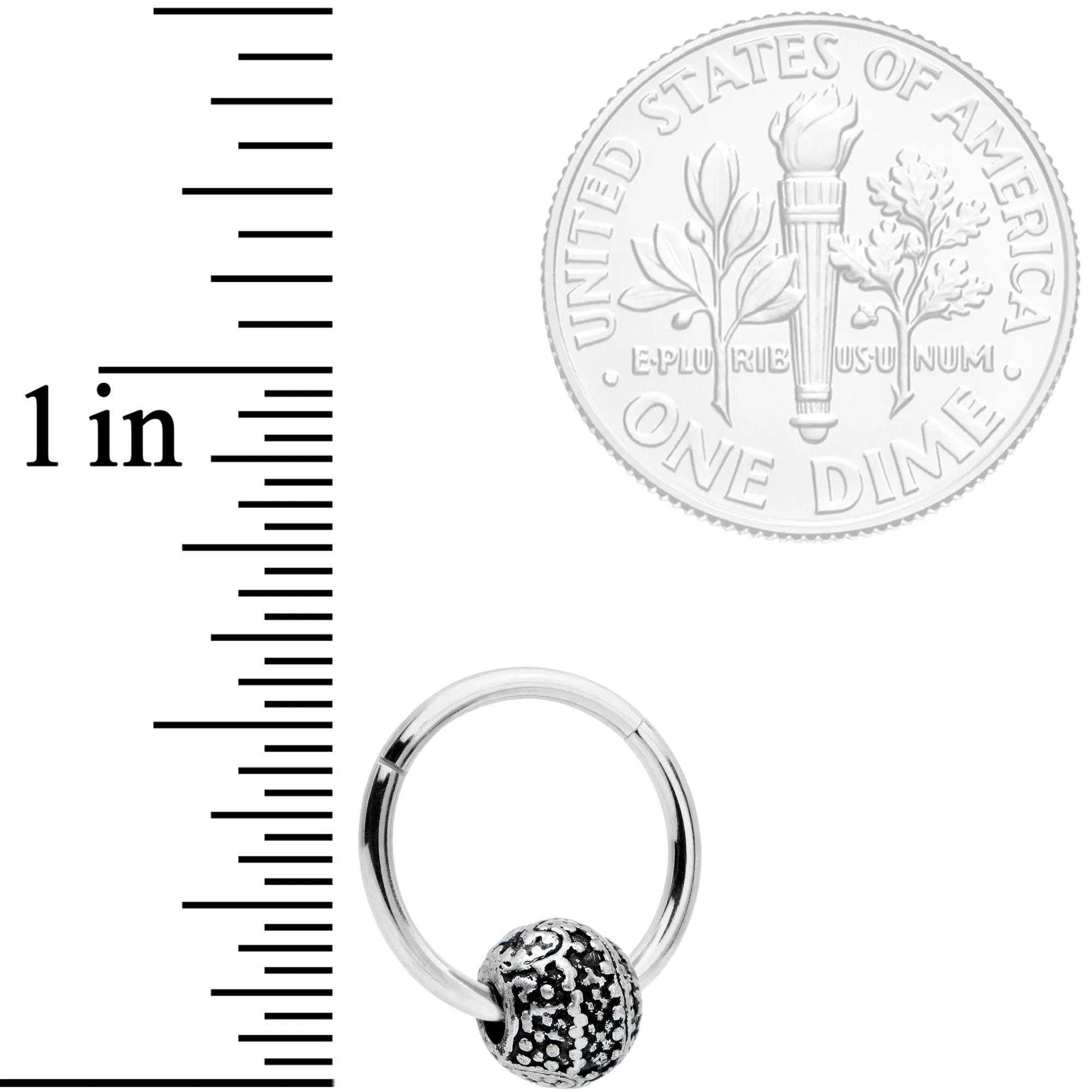 16 Gauge 3/8 Tiny Texture Pattern Bead Hinged Segment Ring