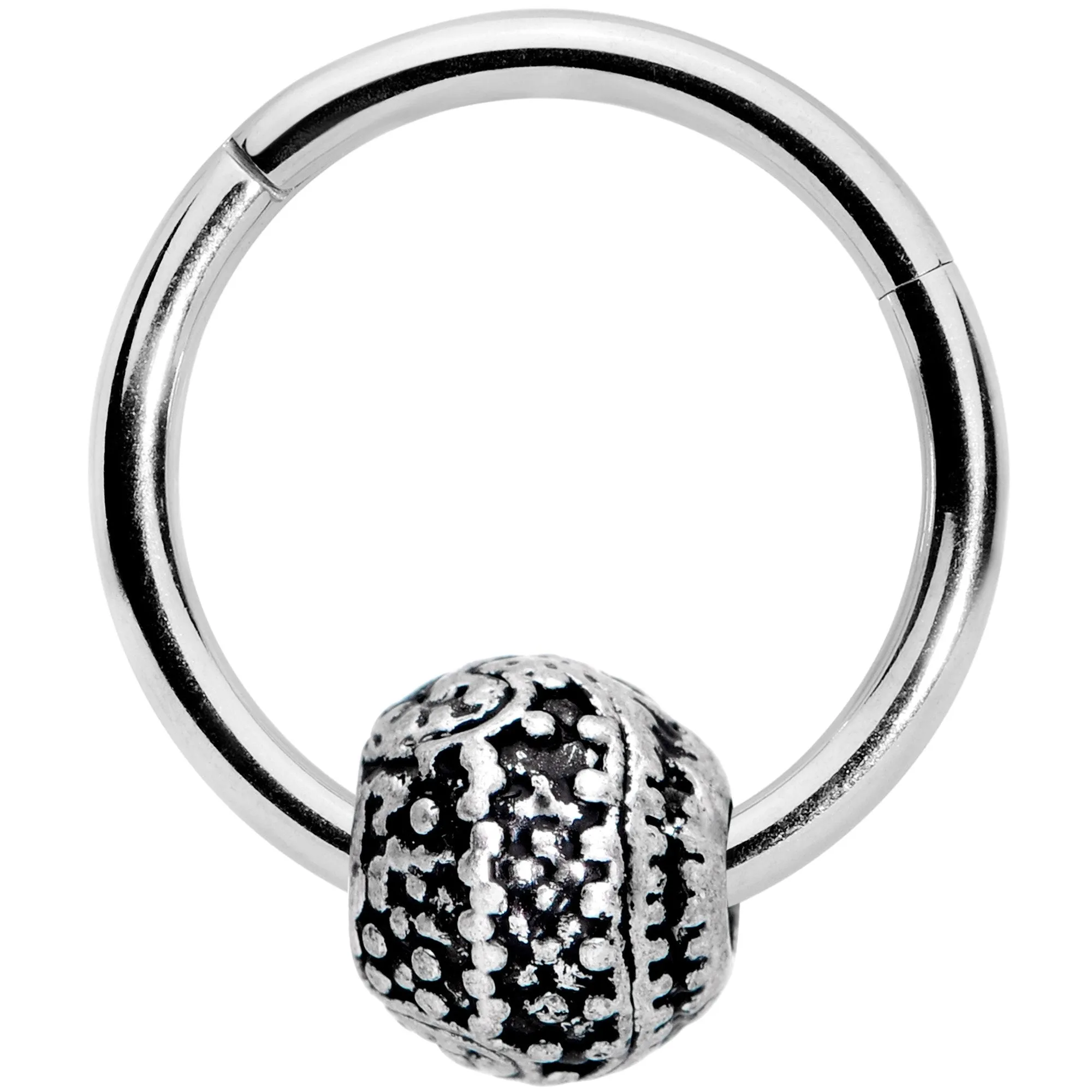 16 Gauge 3/8 Tiny Texture Pattern Bead Hinged Segment Ring