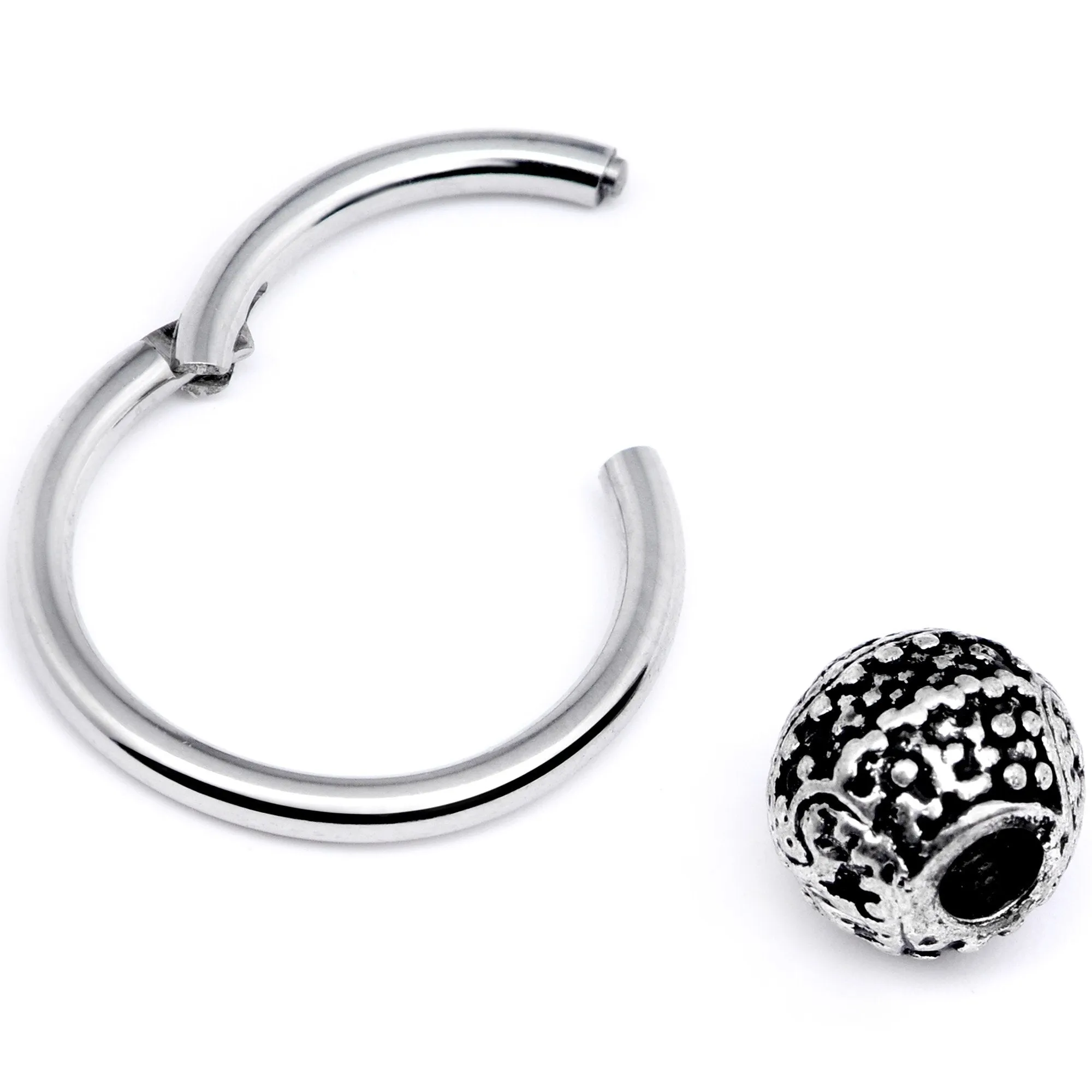 16 Gauge 3/8 Tiny Texture Pattern Bead Hinged Segment Ring