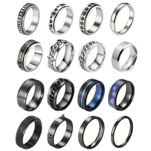 16pcs Men's Stainless Steel Geometric Wedding Ring Set