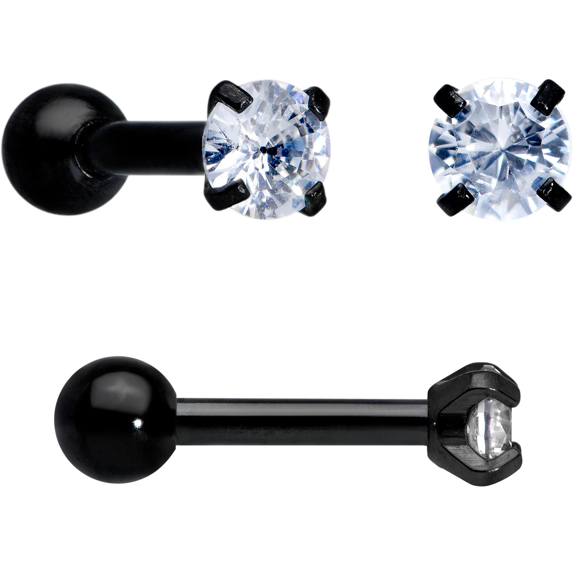 18 Gauge Clear CZ Gem Black Heart Cartilage Tragus Set of 8
