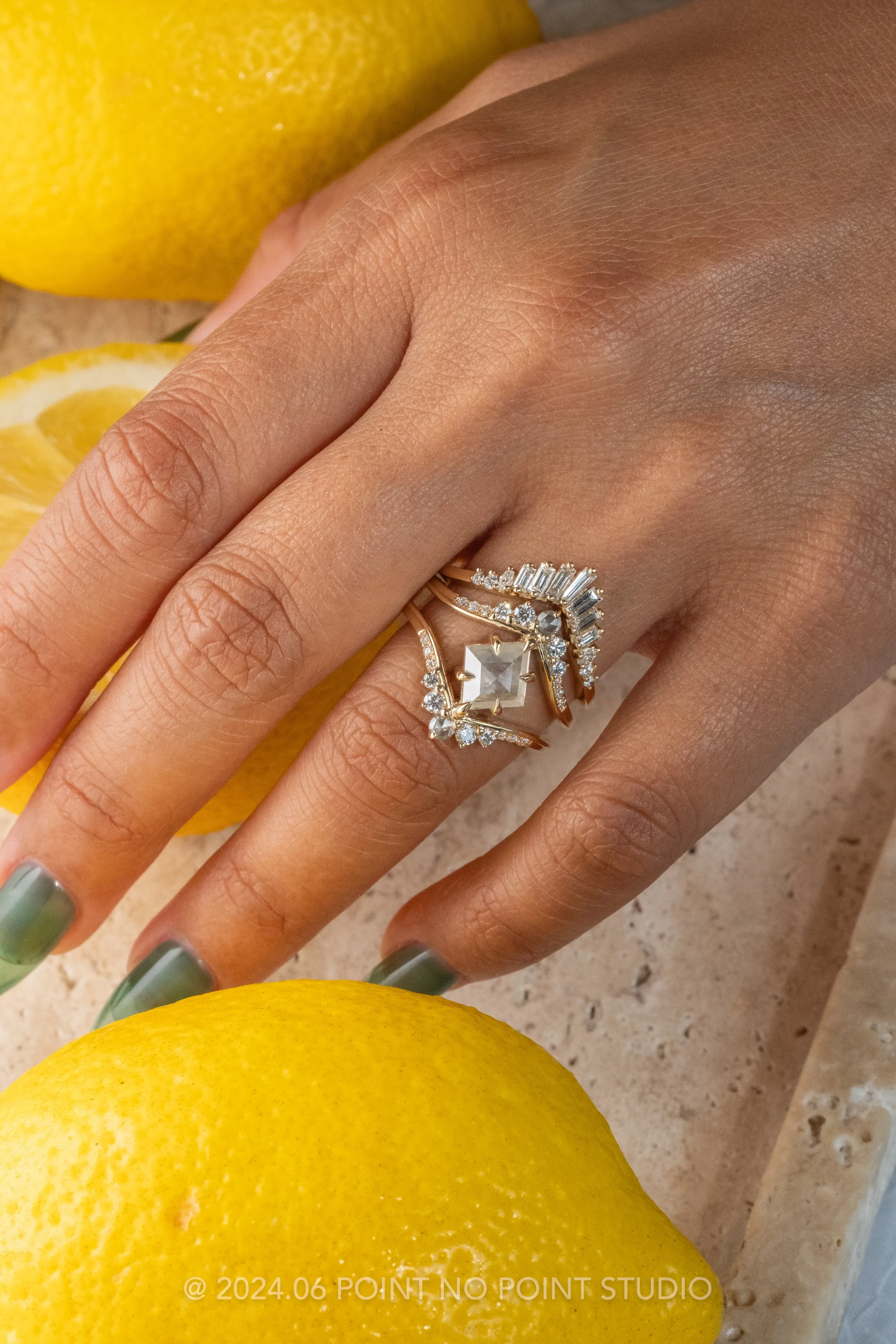 1.88 Carat Icy White Lozenge Diamond Engagement Ring, Empress Setting, 14K Yellow Gold