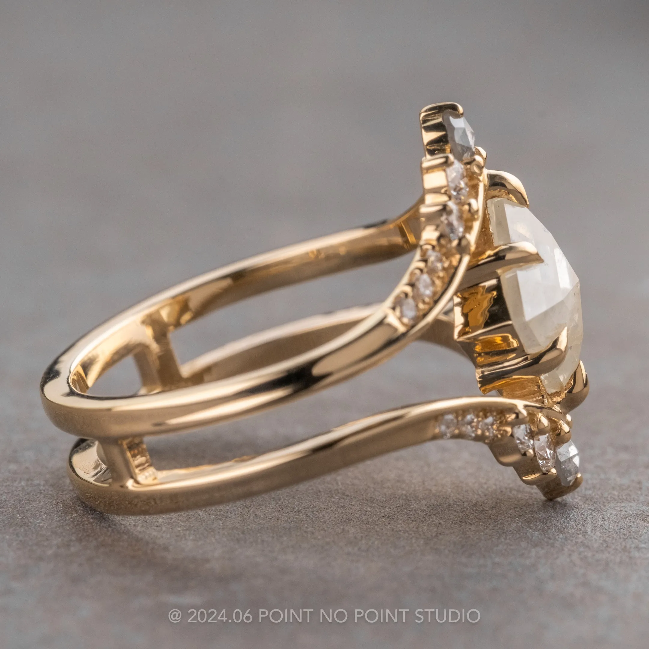 1.88 Carat Icy White Lozenge Diamond Engagement Ring, Empress Setting, 14K Yellow Gold