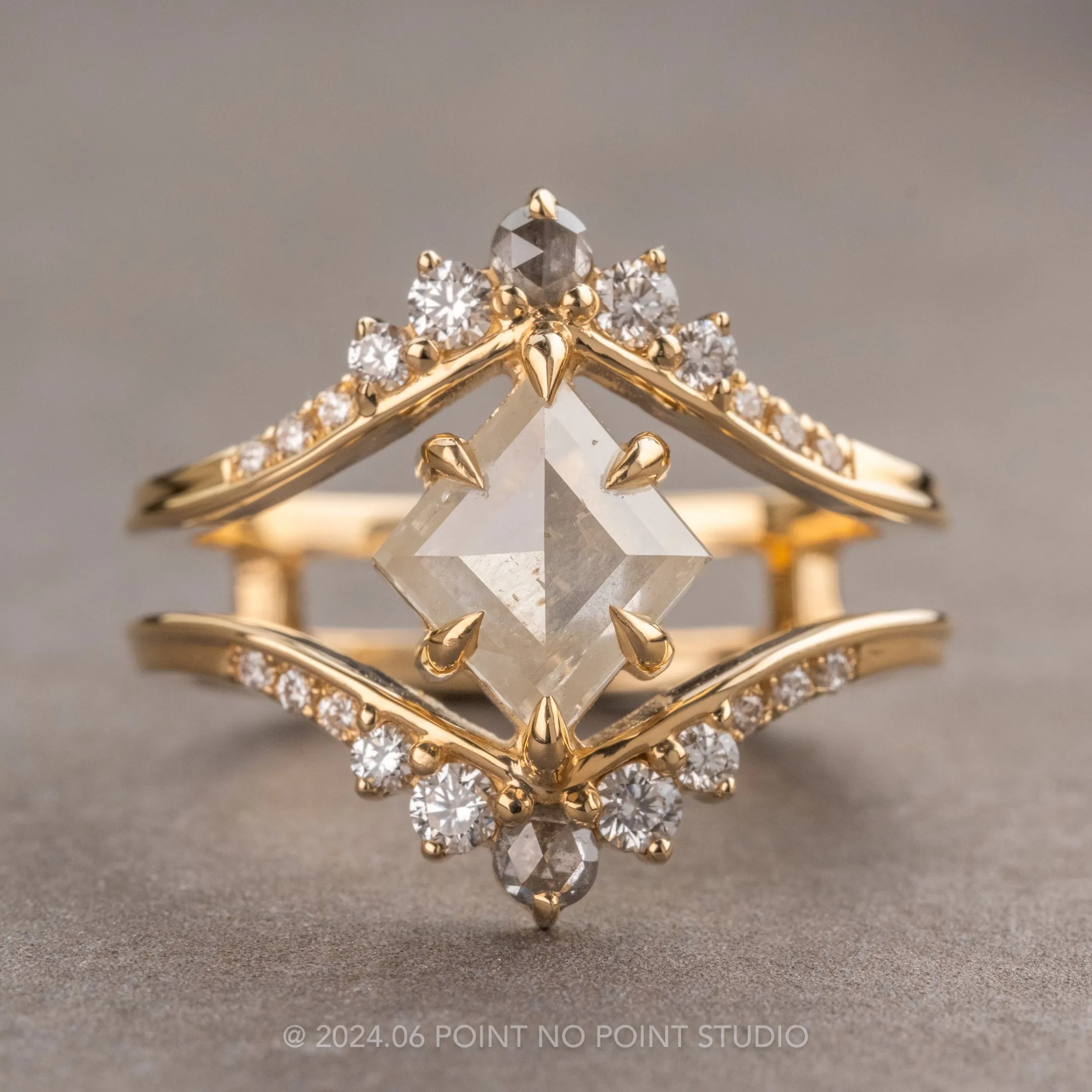 1.88 Carat Icy White Lozenge Diamond Engagement Ring, Empress Setting, 14K Yellow Gold