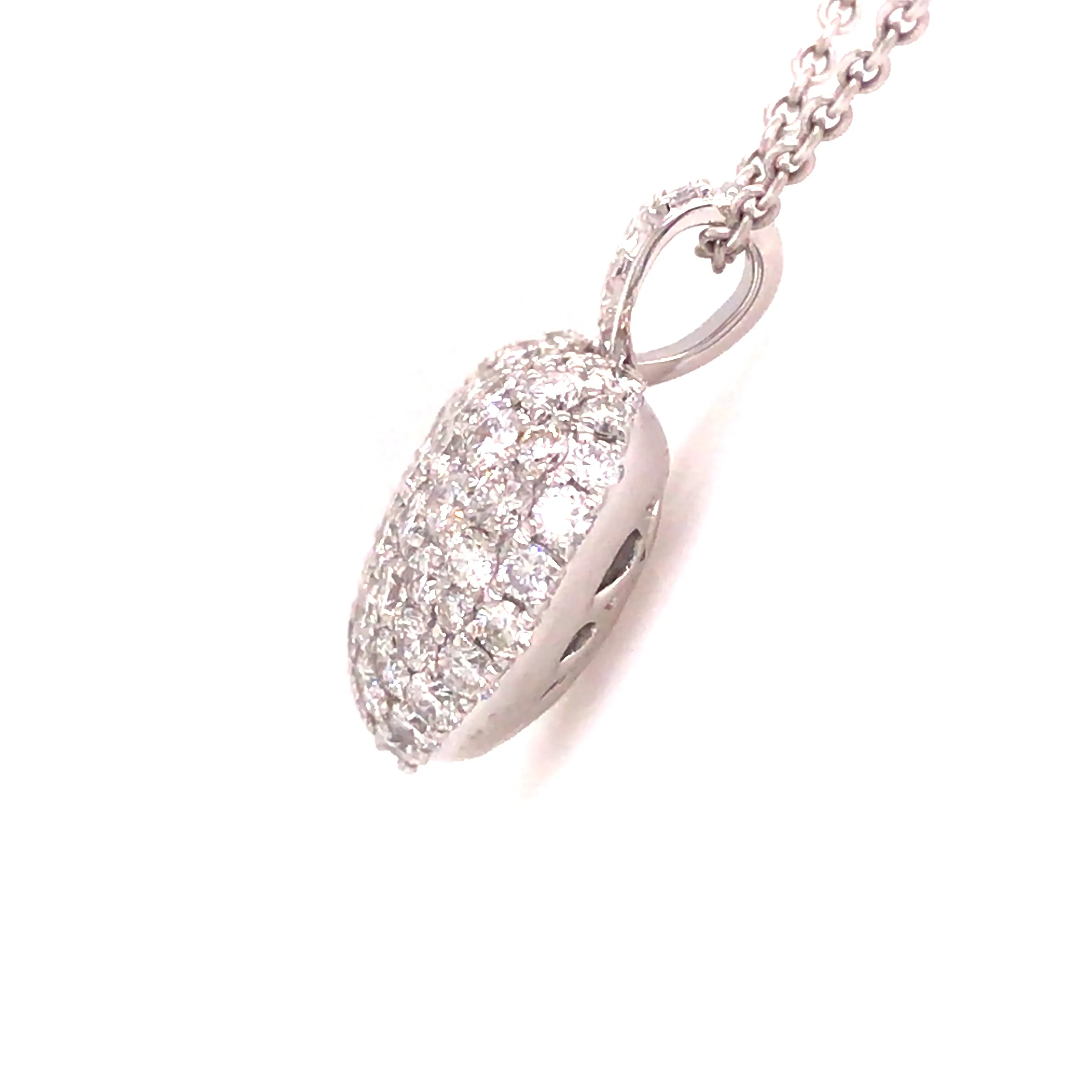 18K Diamond Pave Puff Heart Pendant White Gold