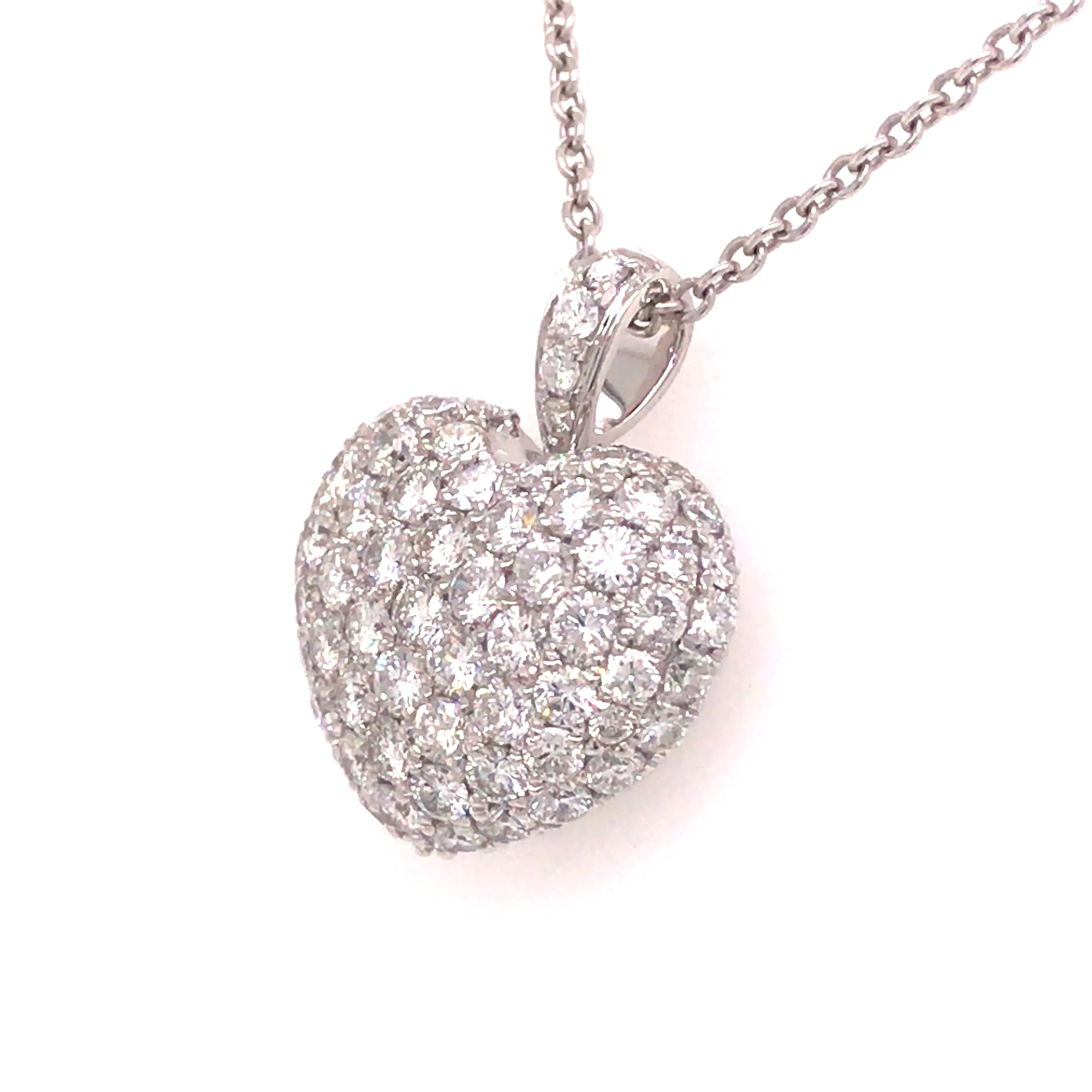 18K Diamond Pave Puff Heart Pendant White Gold