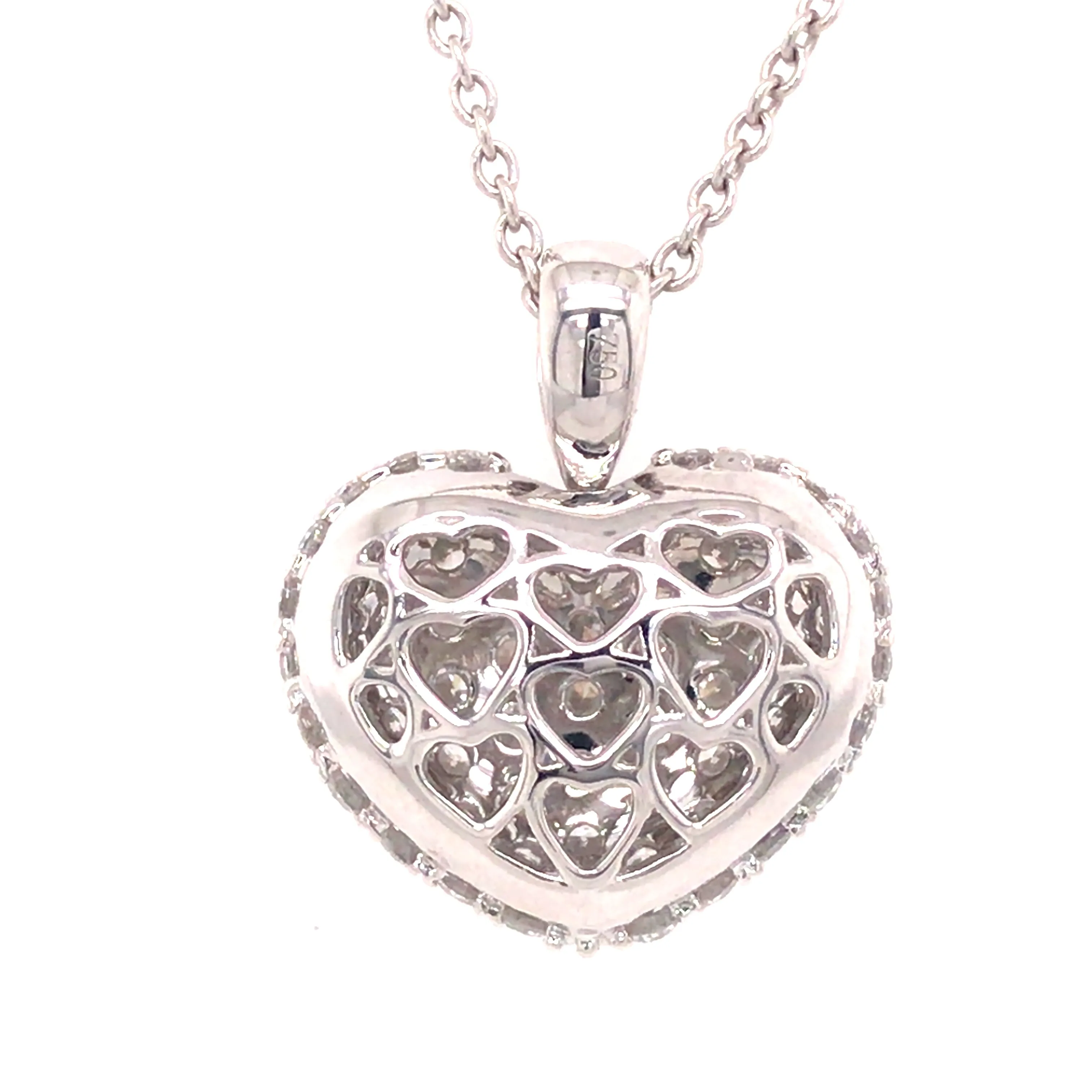 18K Diamond Pave Puff Heart Pendant White Gold