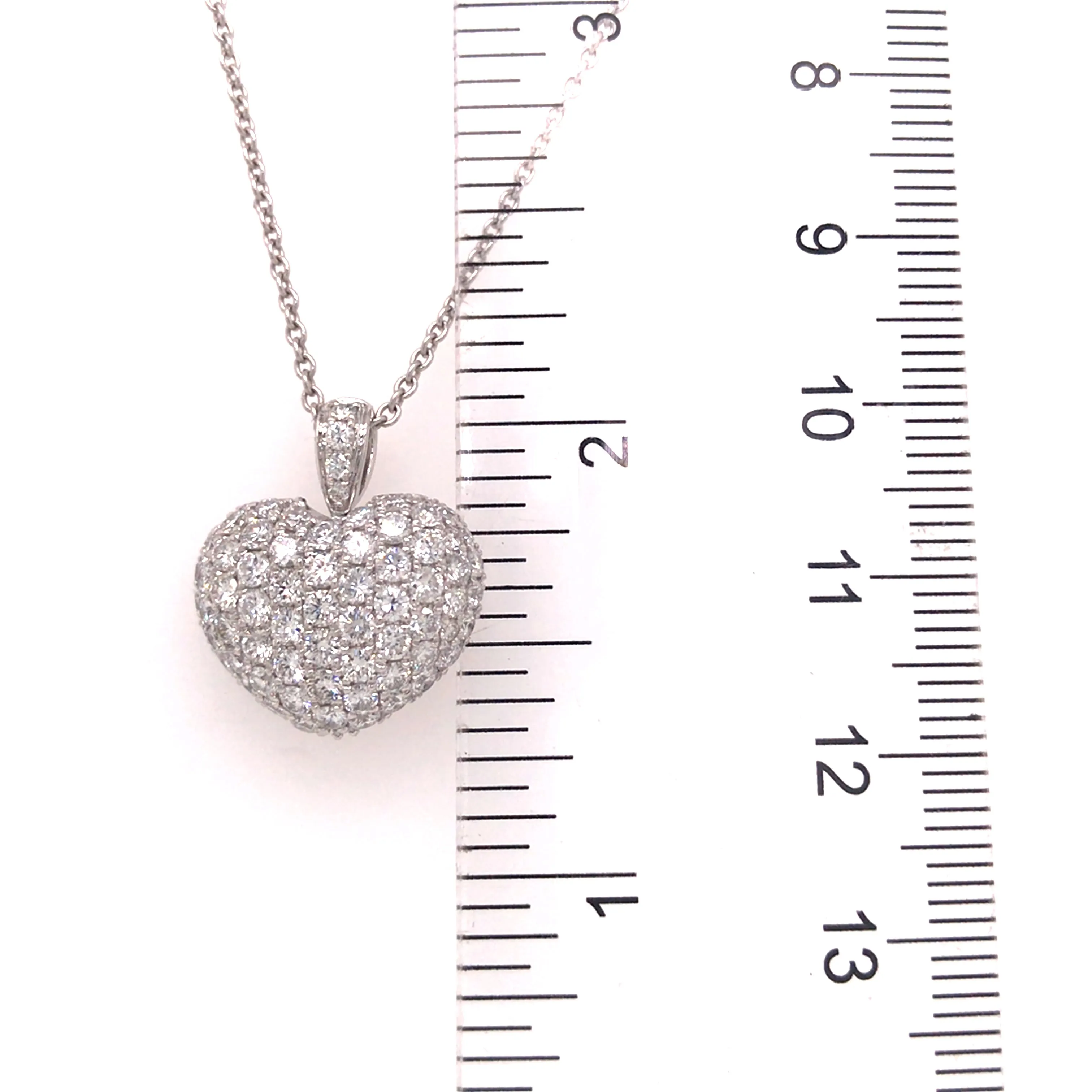 18K Diamond Pave Puff Heart Pendant White Gold