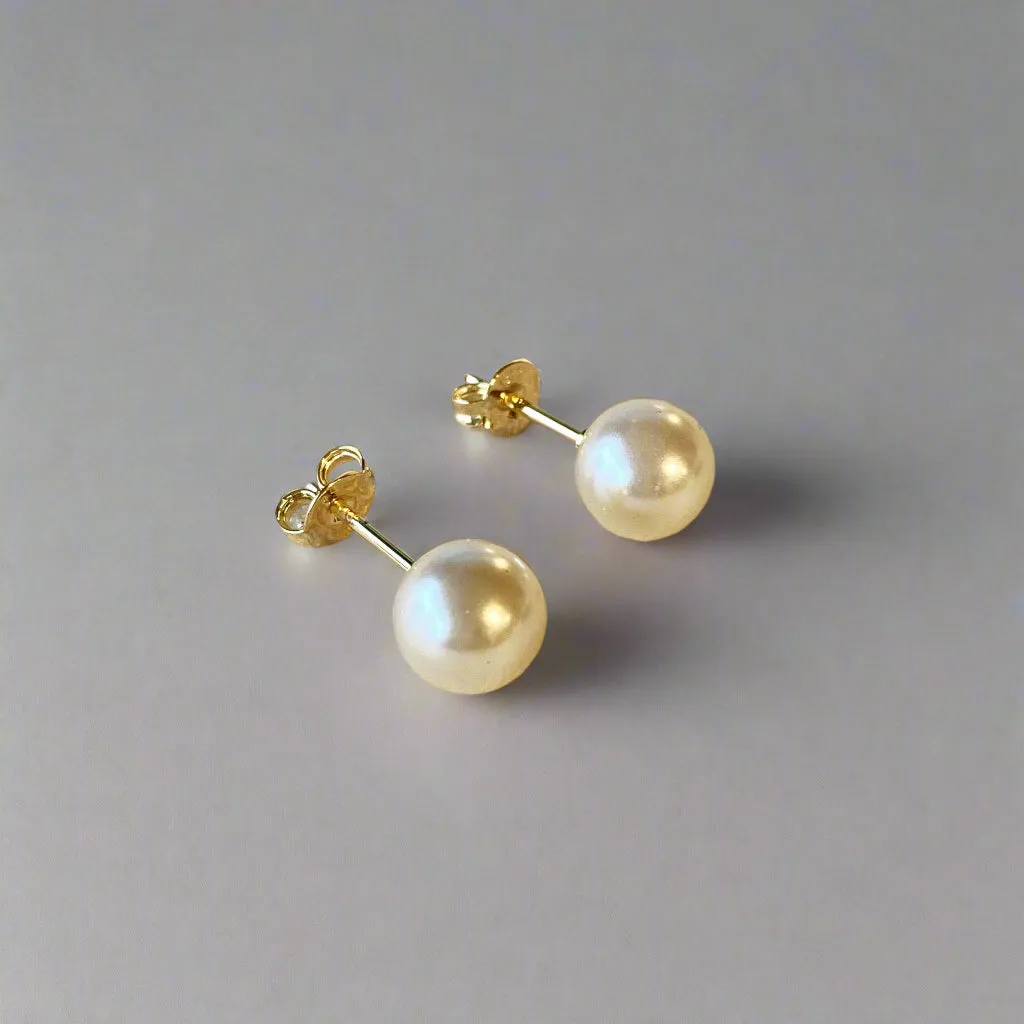 18k Gold Filled  6 mm Classic Pearl Stud