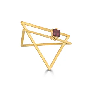 18K Gold-Plated and Garnet Double Triangle Ring