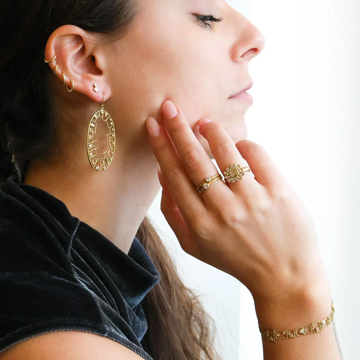 18K Gold "Mix-It-Up" Bezel-Set Double Diamond Stud