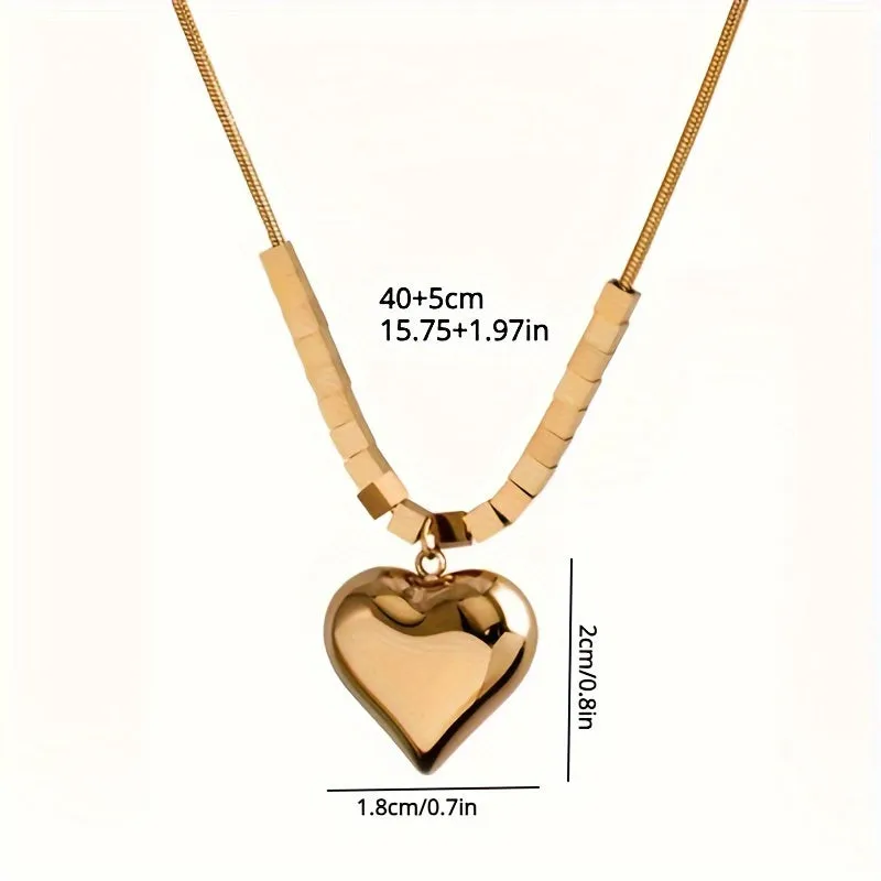 18K Plated Heart Pendant Necklace Female Hip hop Style Chain Jewelry Gift