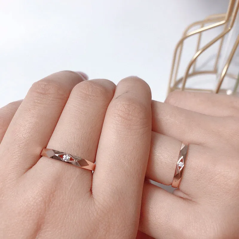 18K Rose Gold Round Natural Diamond Geometric Couple Ring