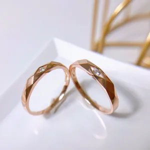 18K Rose Gold Round Natural Diamond Geometric Couple Ring