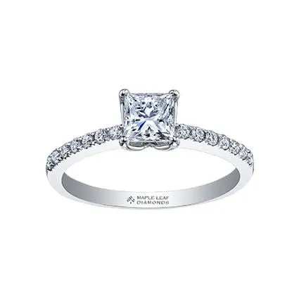 18K White Gold (0.87ct) Canadian Maple Leaf Princess Cut Diamond Engagement Ring