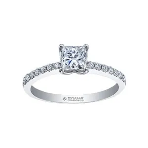 18K White Gold (0.87ct) Canadian Maple Leaf Princess Cut Diamond Engagement Ring