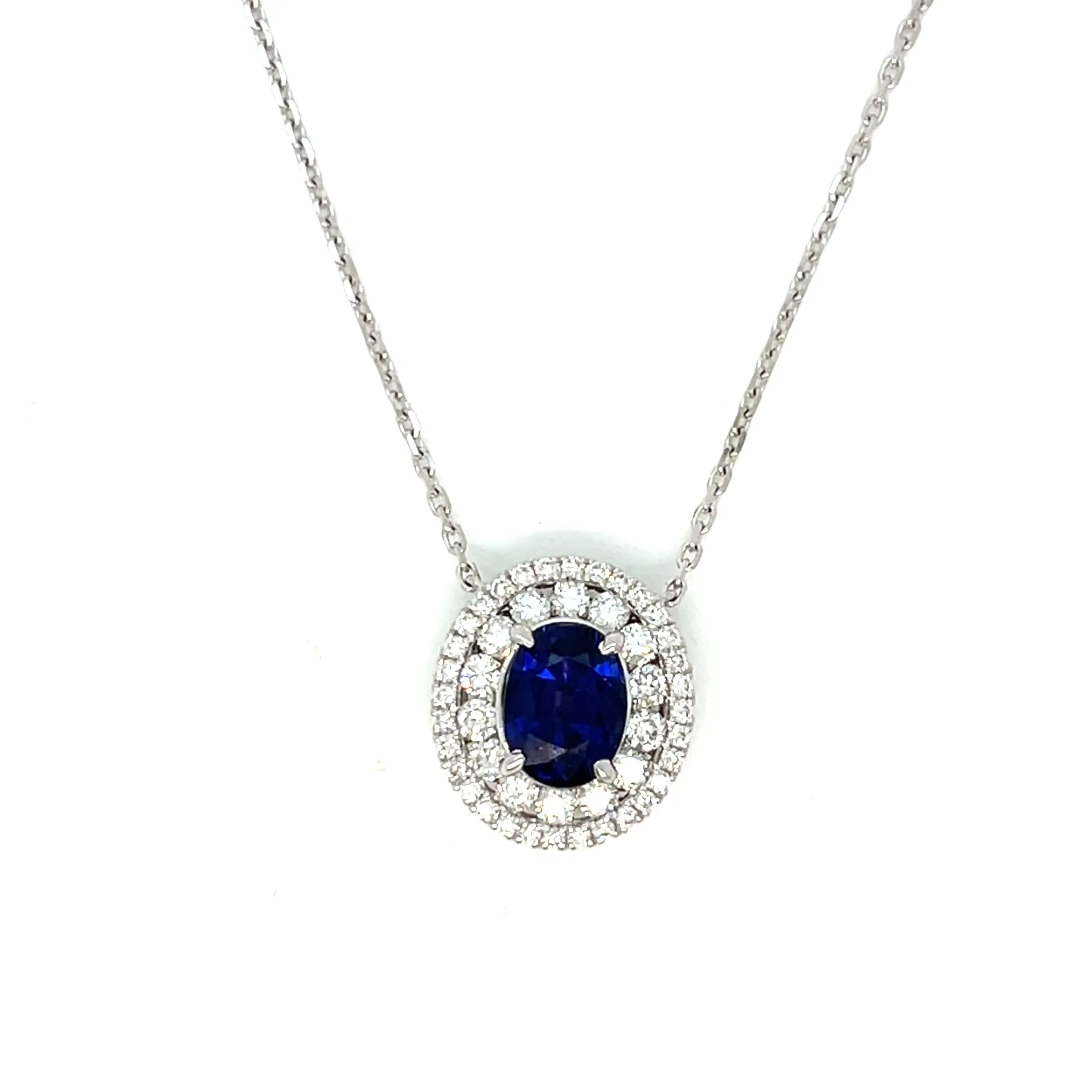 18K White Gold Lady Dainty 2.78ct Sapphire Blue & Clear Diamonds 16-20" Necklace - NEC-52893