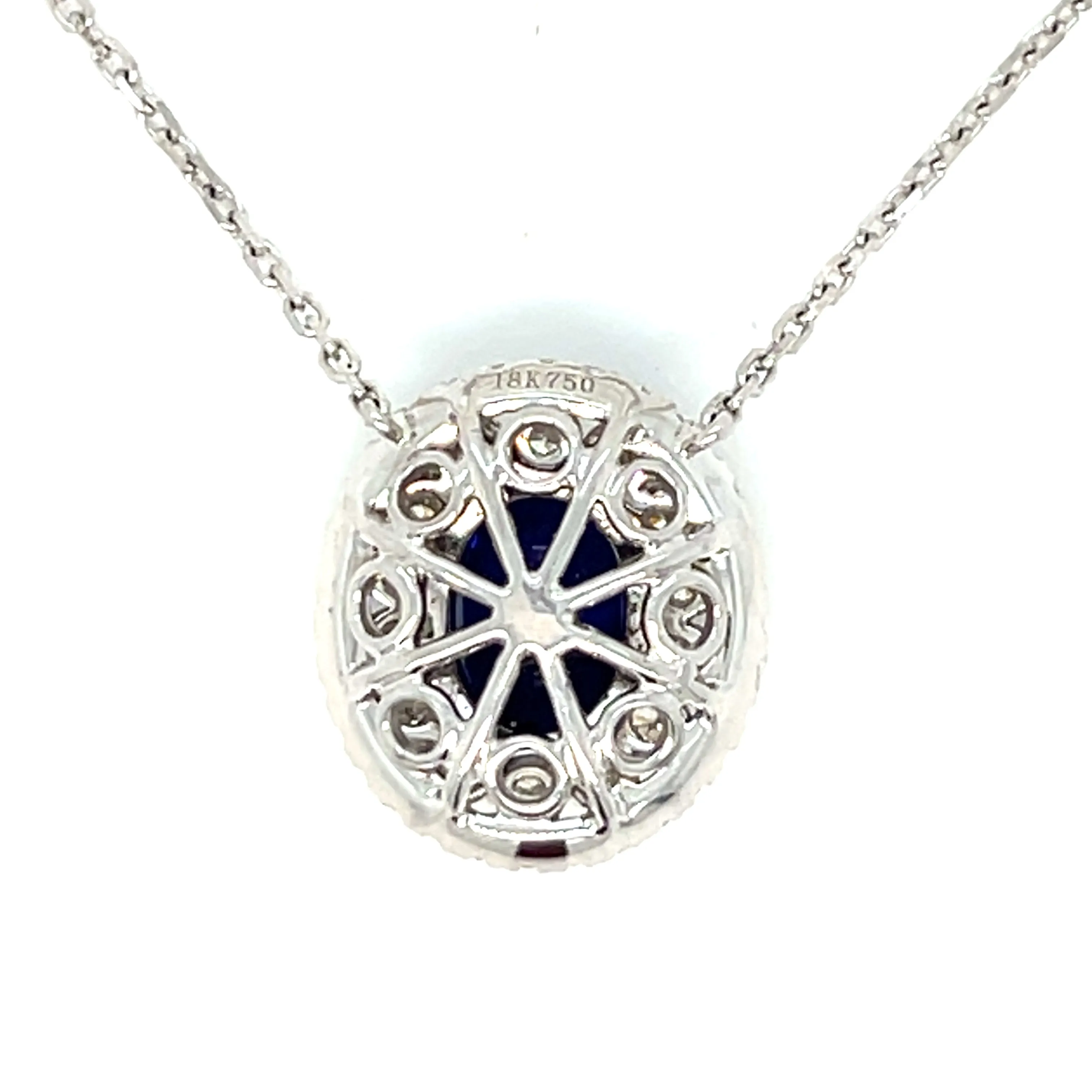 18K White Gold Lady Dainty 2.78ct Sapphire Blue & Clear Diamonds 16-20" Necklace - NEC-52893