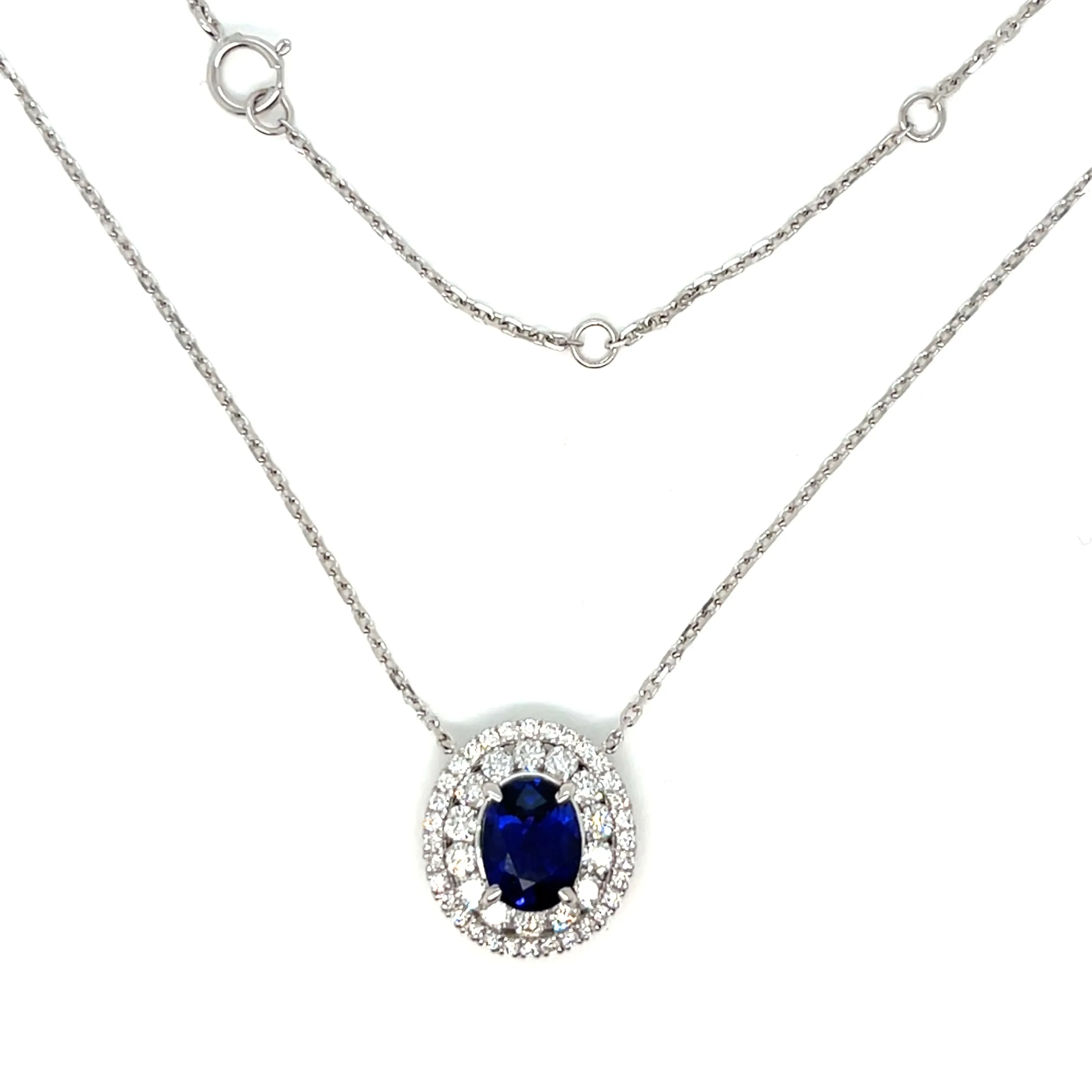 18K White Gold Lady Dainty 2.78ct Sapphire Blue & Clear Diamonds 16-20" Necklace - NEC-52893