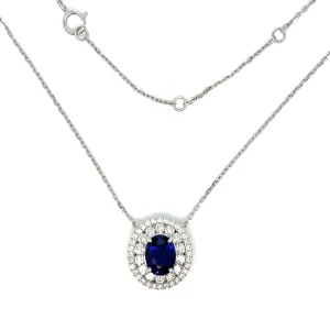 18K White Gold Lady Dainty 2.78ct Sapphire Blue & Clear Diamonds 16-20" Necklace - NEC-52893