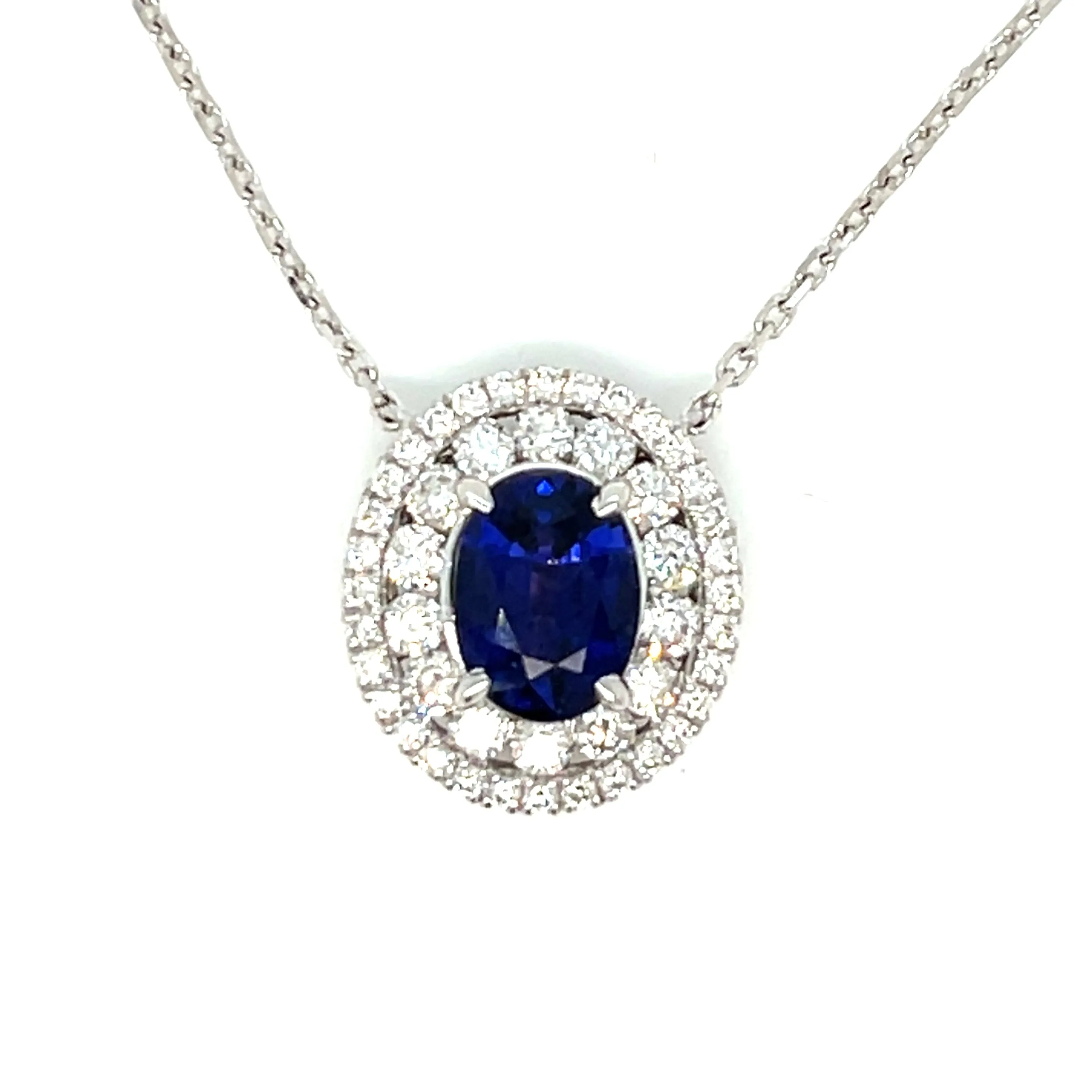 18K White Gold Lady Dainty 2.78ct Sapphire Blue & Clear Diamonds 16-20" Necklace - NEC-52893