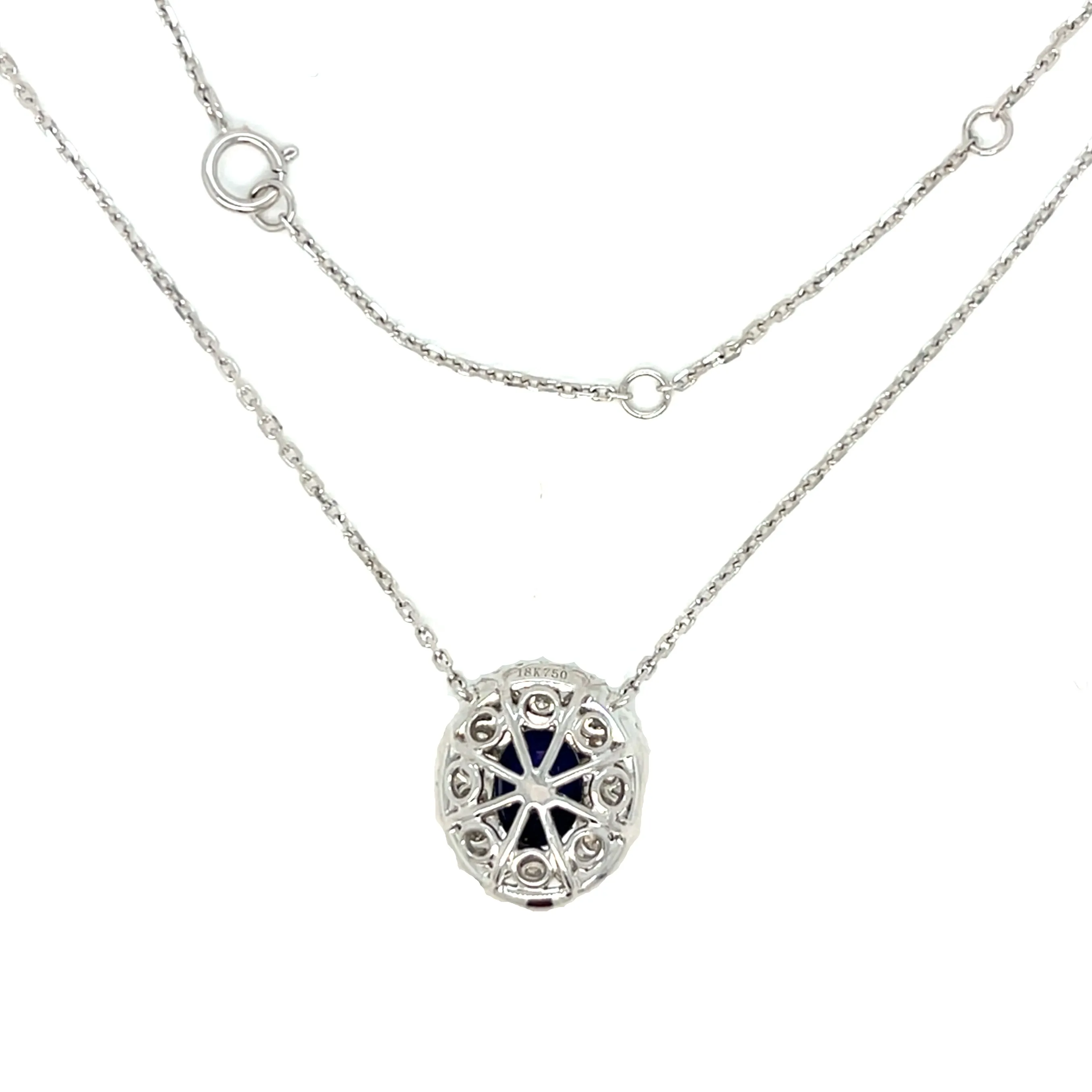 18K White Gold Lady Dainty 2.78ct Sapphire Blue & Clear Diamonds 16-20" Necklace - NEC-52893
