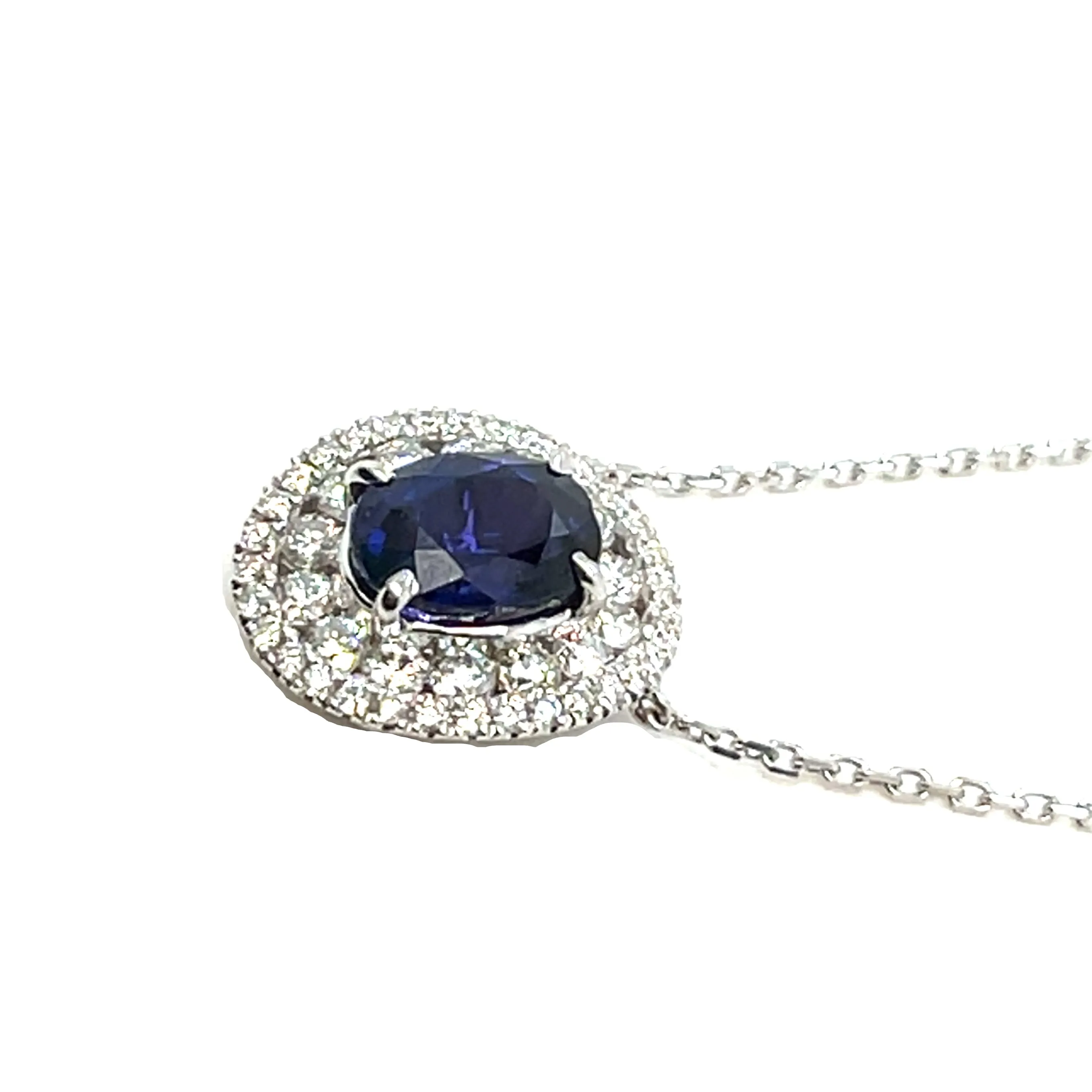 18K White Gold Lady Dainty 2.78ct Sapphire Blue & Clear Diamonds 16-20" Necklace - NEC-52893