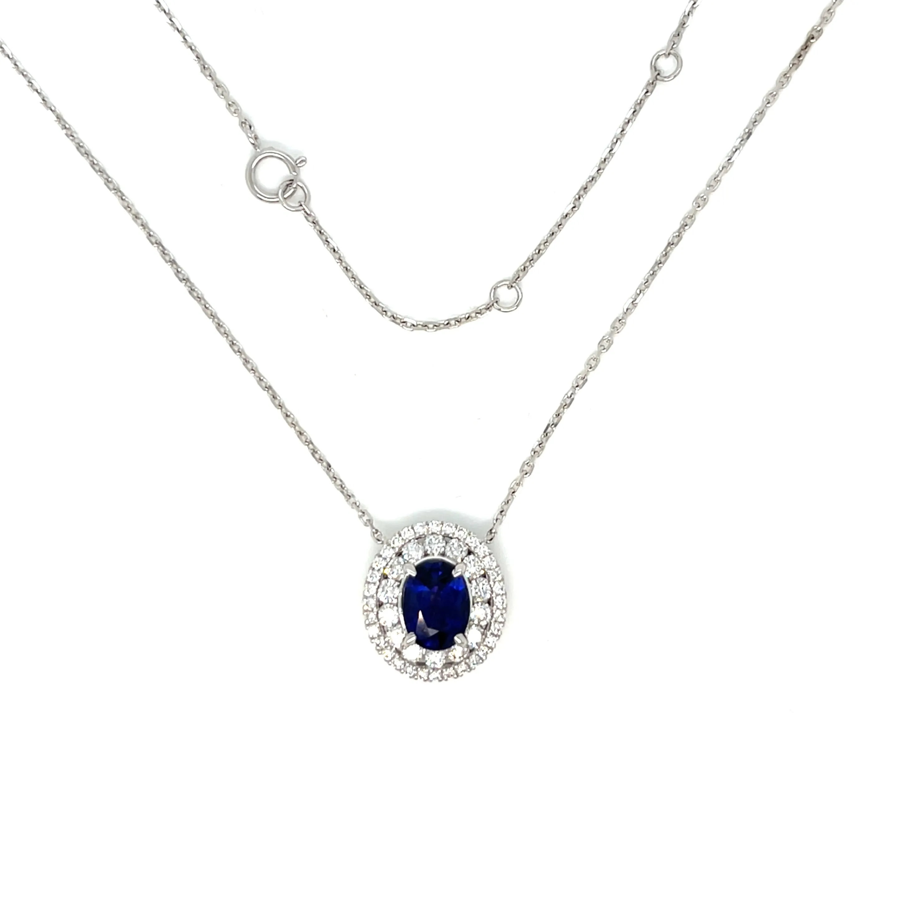 18K White Gold Lady Dainty 2.78ct Sapphire Blue & Clear Diamonds 16-20" Necklace - NEC-52893