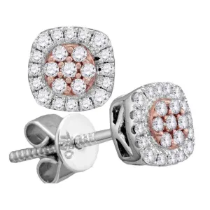 18K White Gold Round Diamond Square Cluster Stud Earrings 1/4 Cttw