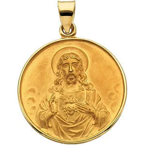 18k Yellow Gold 24.5mm Sacred Heart Medal