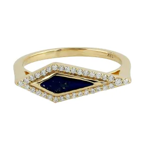 18k Yellow Gold Kite Cut Lapis Pave Diamond Geometric Ring Jewelry