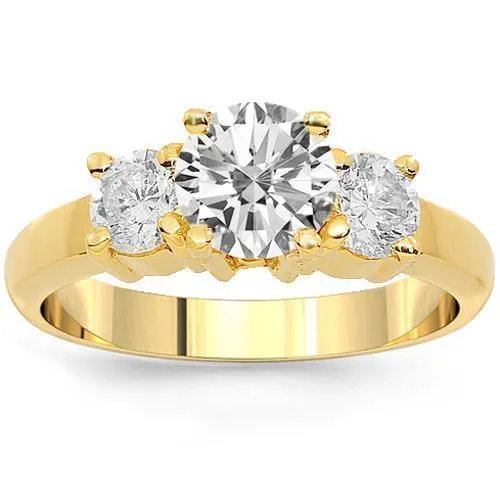 18K Yellow Solid Gold Clarity Enhanced  Diamond Three Stone Anniversary Ring 1.72 Ctw